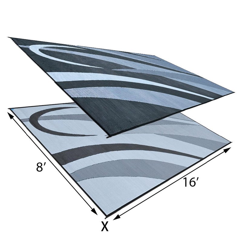 Stylish Camping GB1 8-Feet x 16-Feet RV Reversible Graphic Patio Mat, Black/Silver - Image 3
